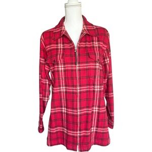 MOUNTAIN LAKE Red Plaid Flannel Full‎ Zip Shacket Size M